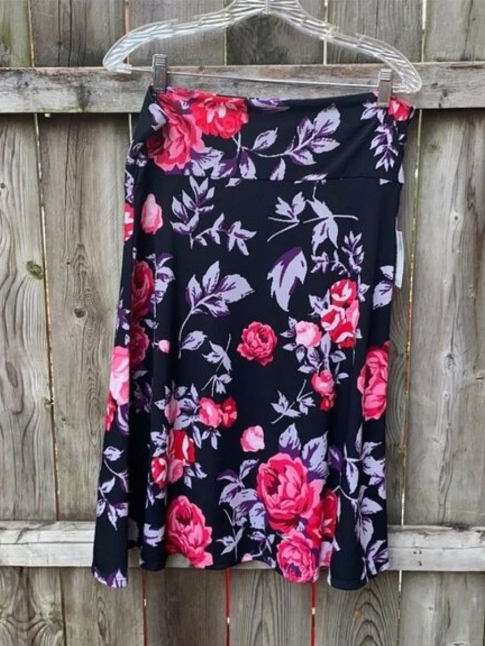 LuLaRoe Black Skater Skirt with Pink & Purple Floral Print